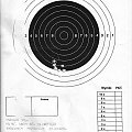 Tarczka HW 95, odległość 50 m, muszka i szczerbinka, pozycja leżąc, karabinek podparty (ale bez przesady ) seria 10 x Exact 4,5 Strzelnica myśliwsko-sportowa Międzychód