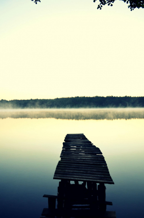 Pomost na północy polski #pomost #jezioro #ranek #mgła