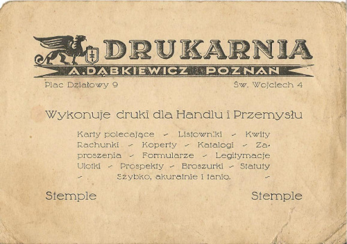 Ulotka reklamująca drukarnię z lat 30-tych. #dąbkiewicz #drukarnia #poznań Poszukuję informacji na jej temat. Kontakt alessandro9427@gmail.com